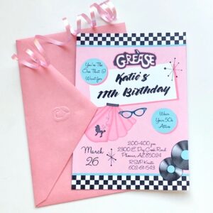 50s Grease Birthday Invitations