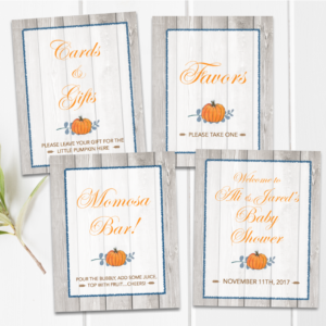 Little Pumpkin Baby Shower Printable Sign Bundle in Blue or Pink