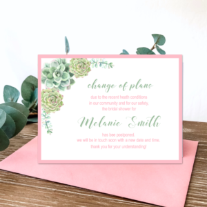 Succulent Bridal Shower Postponement Cards