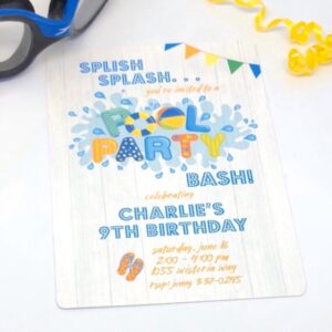 Blue Pool Party Birthday Invitations