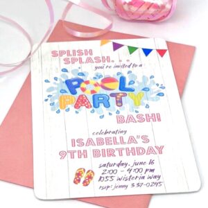 Pink Pool Party Birthday Invitations