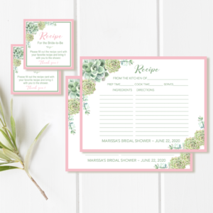 Succulent Bridal Shower Recipe Cards